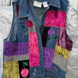 Susan Bristol Denim Vest with Pink and Gold Accents